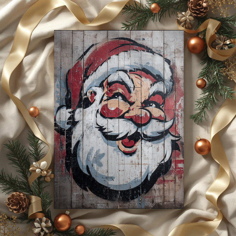 Santa Claus graffiti canvas wall art for dorm room with street art style and spray paint drips, holiday gift for students Santa Claus graffiti canvas wall art for dorm room with street art style and spray paint drips, holiday gift for students