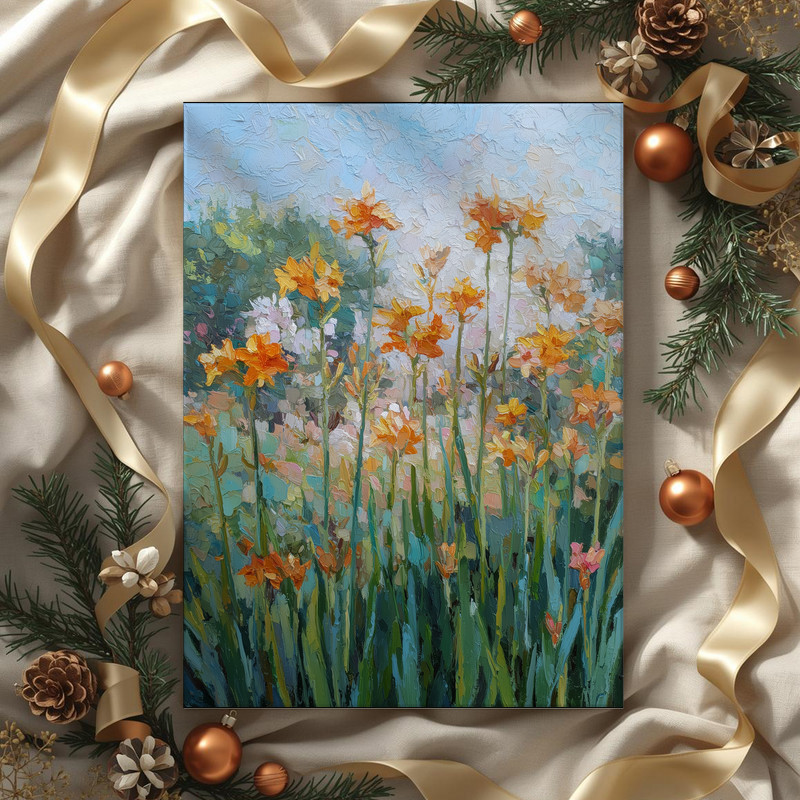 Sunny Day Amaryllis Garden watercolor canvas wall art featuring loose watercolor washes and radiant blooms for entryway decor