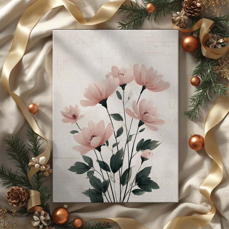 Anemone botanical canvas wall art with textured petals and organic stems, landscape orientation for modern living spaces Anemone botanical canvas wall art with textured petals and organic stems, landscape orientation for modern living spaces