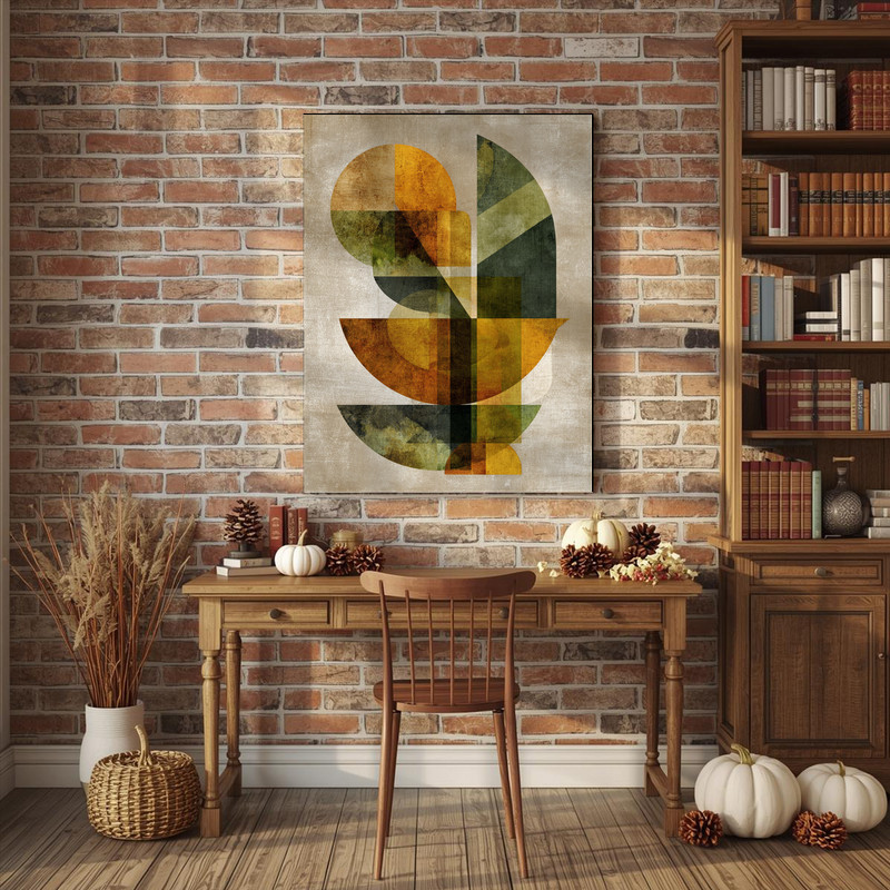 Abstract Thanksgiving cornucopia canvas wall art, rustic texture with autumn harvest motifs, square format for dorm room
