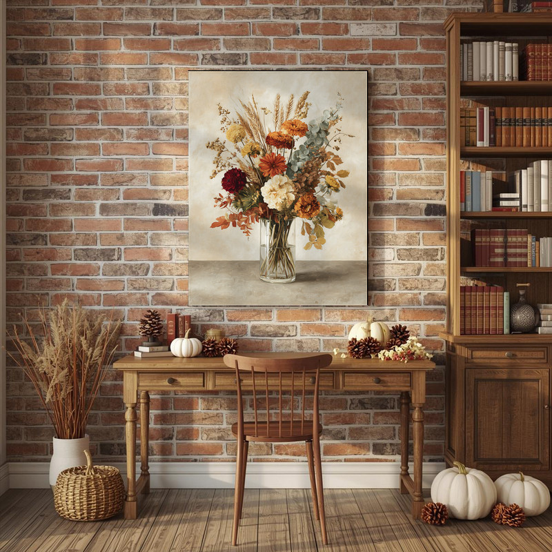 Autumn bloom canvas wall art of warm fall flowers, rich harvest hues create a calming botanical focal point for dorm decor Autumn bloom canvas wall art of warm fall flowers, rich harvest hues create a calming botanical focal point for dorm decor
