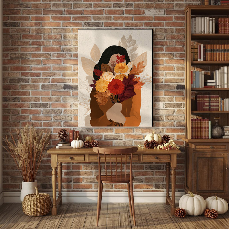 Autumn muse canvas wall art with cozy fall gradient and modern abstract strokes, easy-to-style focal point for dorm room decor