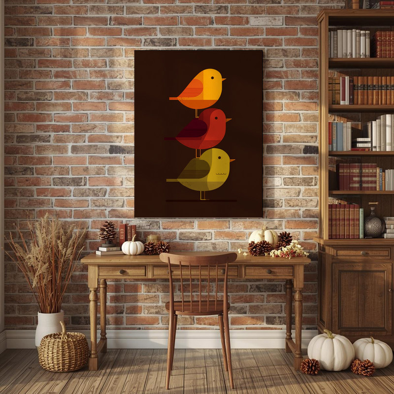 Thanksgiving birds canvas wall art for dorm rooms, playful autumn stack in bold fall colors to brighten small study spaces