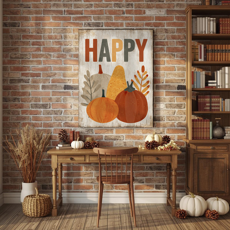 Happy Thanksgiving canvas wall art, fall-themed dorm decor that brings seasonal warmth to study areas and shared rooms