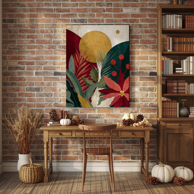 Holiday shapes modern Christmas canvas wall art, crisp geometric pattern adds playful seasonal style to modern dorm decor