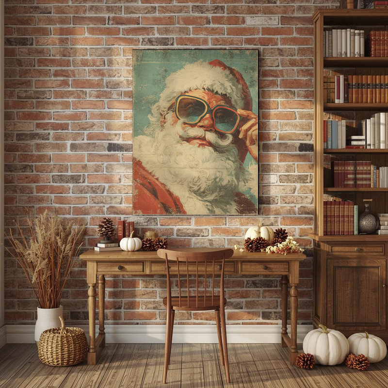 Retro Santa canvas wall art in a fun nostalgic style, dorm room-friendly holiday decor; thoughtful Christmas gift for students