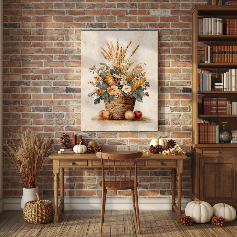 Rustic farmhouse harvest canvas wall art, autumn-inspired dorm decor that brings country warmth and a relaxed, homey feel to campus living.