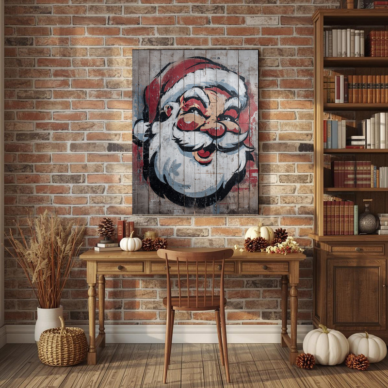 Santa Claus graffiti canvas wall art, full-figure Santa with bold outlines, red and white tones, urban dorm room Christmas Santa Claus graffiti canvas wall art, full-figure Santa with bold outlines, red and white tones, urban dorm room Christmas