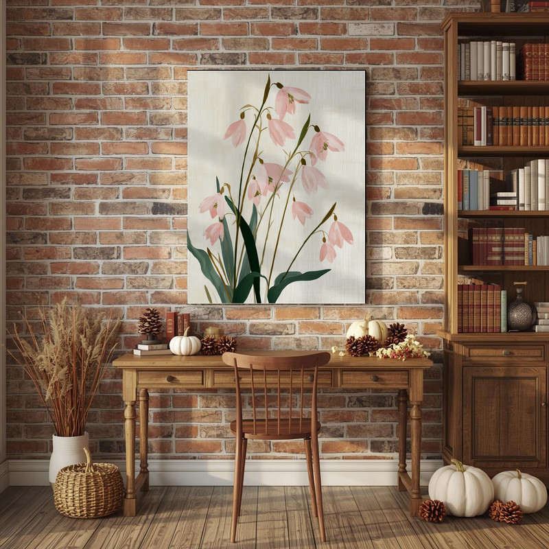 Soft blush snowdrops canvas wall art, vintage botanical print with antique finish, gift for gardeners, nature lovers