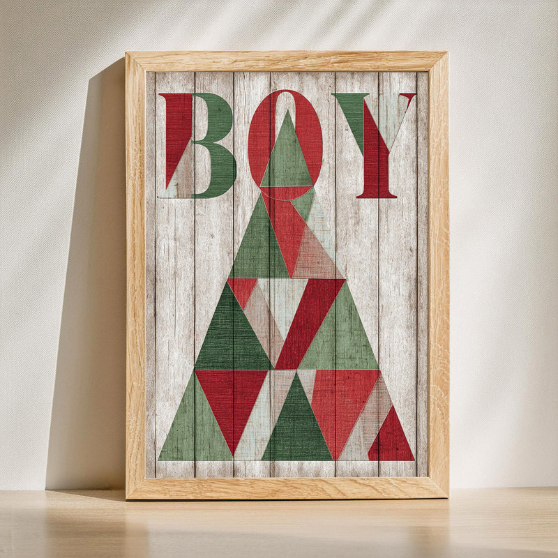 Abstract Christmas tree canvas wall art in emerald and gold geometric style, vertical, modern accent for boy dorm room decor | Family Wall Decor