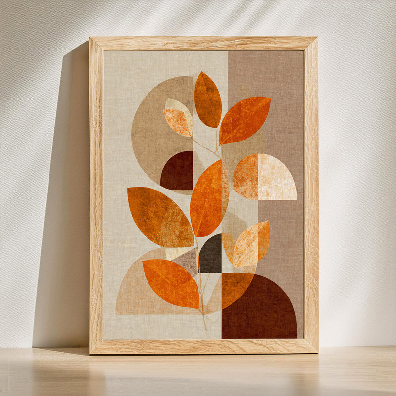 Abstract Thanksgiving leaves canvas wall art in warm rust and gold tones, landscape orientation for cozy dorm room decor | Family Wall Decor