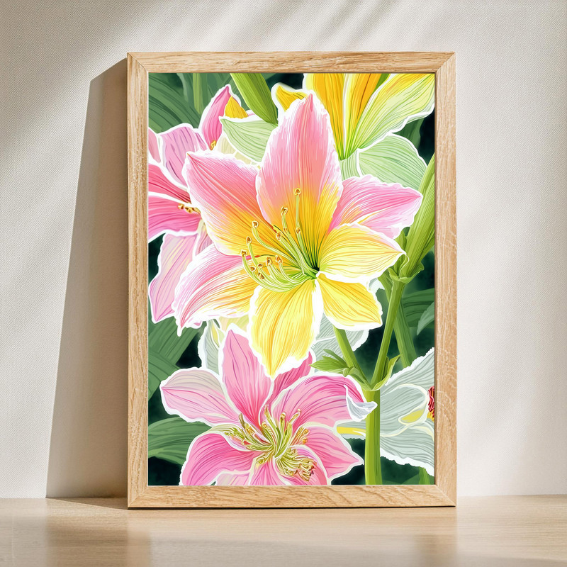 Amaryllis pastel floral canvas wall art with soft blush and cream blooms, subtle sage leaves, and an airy ivory background | Family Wall Decor