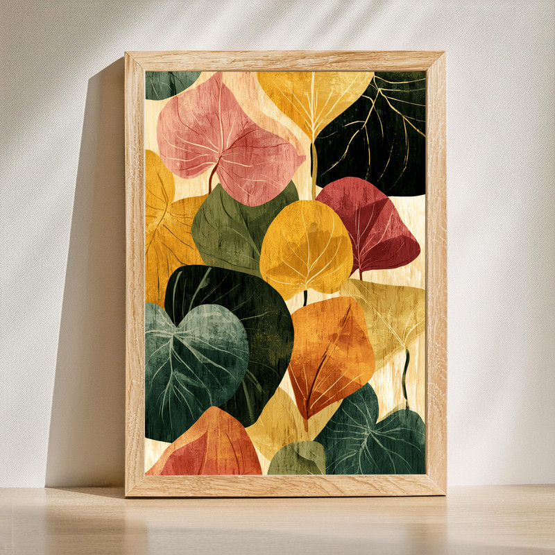 Autumn Bloom canvas wall art with warm rust and gold florals, perfect for cozy dorm room decor in a modern botanical style