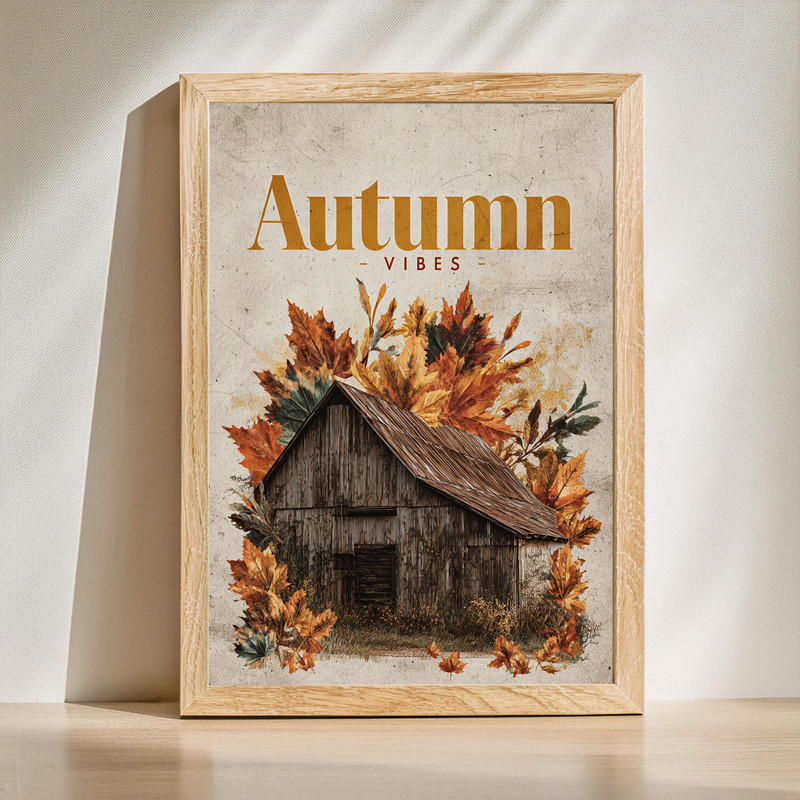 Thanksgiving canvas wall art for dorm room decor with autumn leaves and pumpkins in warm orange tones, landscape | Family Wall Decor