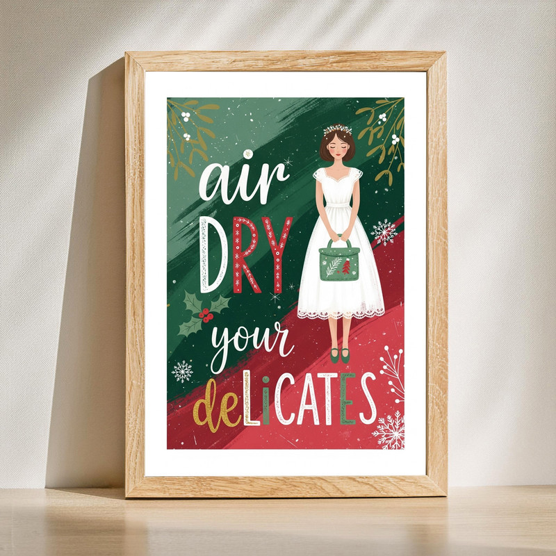 Christmas Laundry Art, Air Dry Your Delicates With Holiday Cheer Canvas Wall Art | Familywalldecor