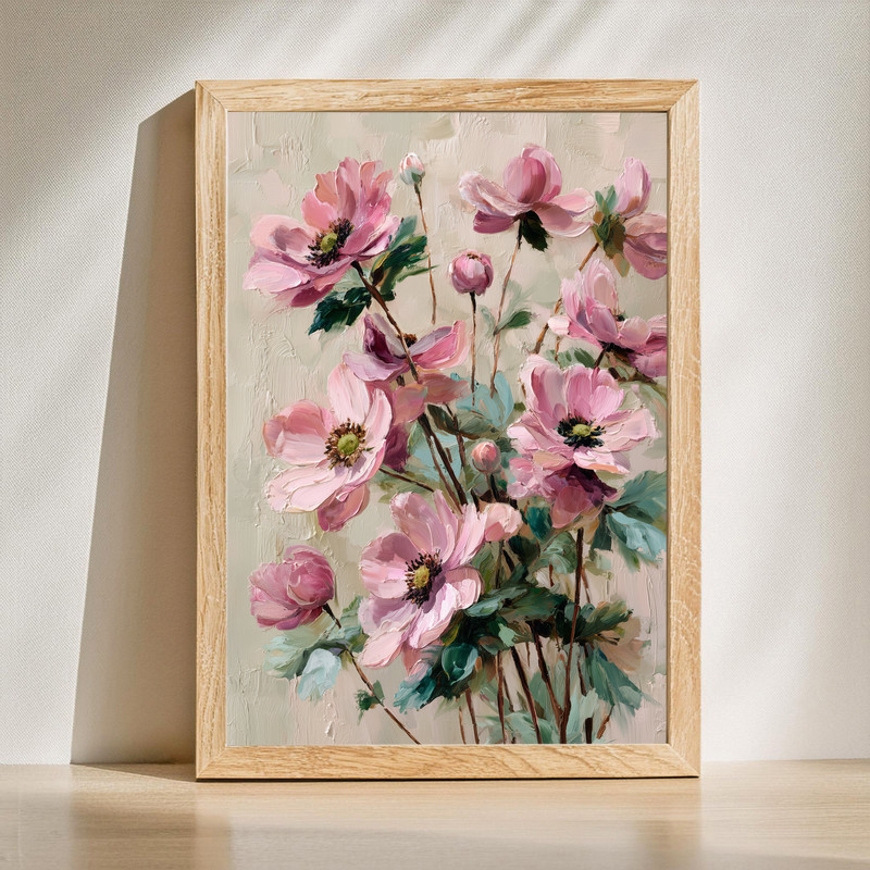 Anemone flower canvas wall art in coral radiance, vivid petals and bold contrast for living room decor, portrait format