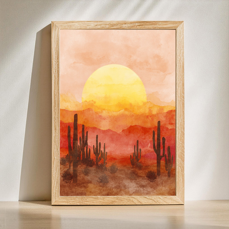 Desert harvest Thanksgiving landscape canvas wall art with golden mesas and autumn fields, warm earth tones for dorm decor | Family Wall Decor