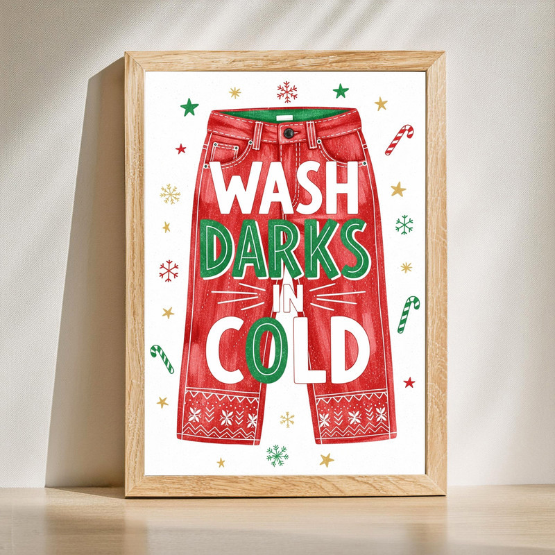 Festive Laundry Reminder, Wash Darks In Cold Art For Laundry Room Canvas Wall Art | Familywalldecor