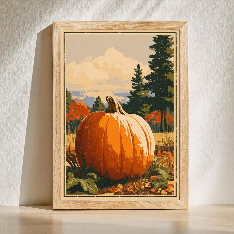 Giant Pumpkin II For Dorm Room, Vintage Rustic Holida Canvas Wall Art | Family Wall Decor