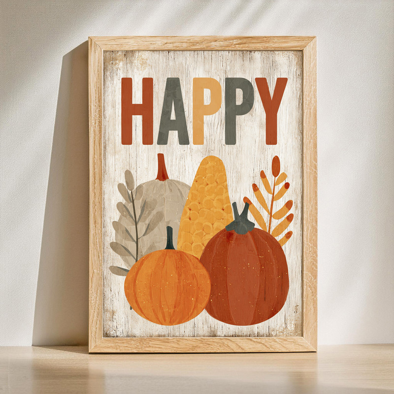 Happy Thanksgiving canvas wall art for fall dorm room decor, seasonal autumn accent ideal for student living spaces | Family Wall Decor