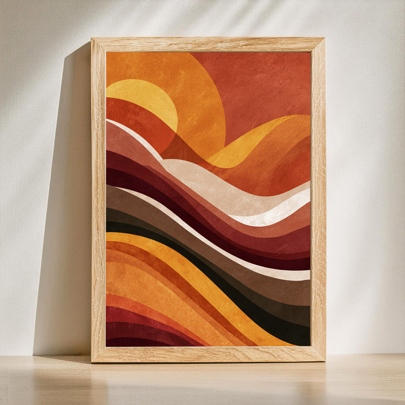 Harvest Waves abstract Thanksgiving canvas wall art for dorm decor, warm terracotta and gold flowing waves, horizontal orientation | Family Wall Decor