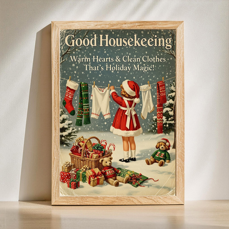 Holiday Housekeeping, A Vintage Christmas Wash Day Art For Laundry Room Decor Canvas Wall Art | Familywalldecor