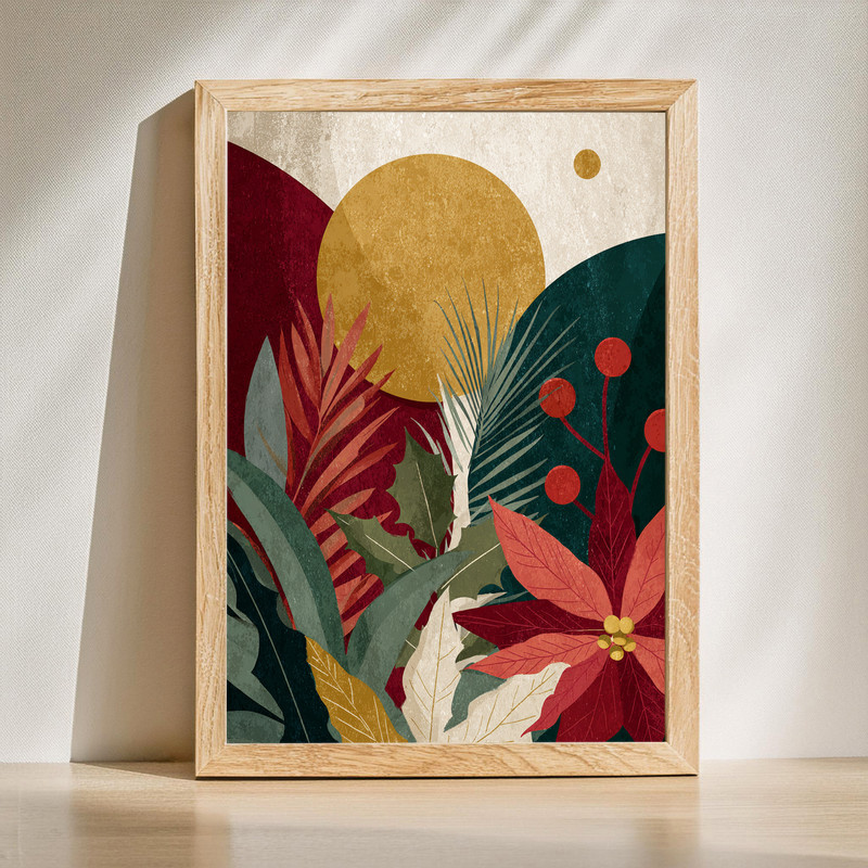 Modern Christmas holiday shapes canvas wall art featuring geometric festive icons in a minimalist design for dorm room decor | Familywalldecor