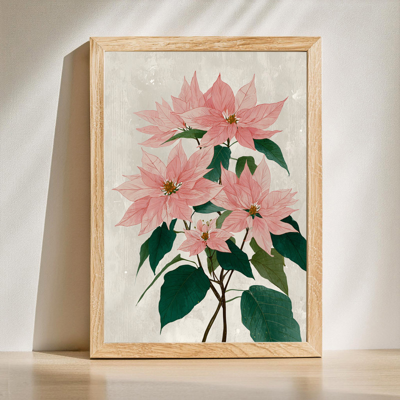 Poinsettias bloom canvas wall art, dramatic minimalist oil painting with deep red petals on dark backdrop for holiday decor | Family Wall Decor