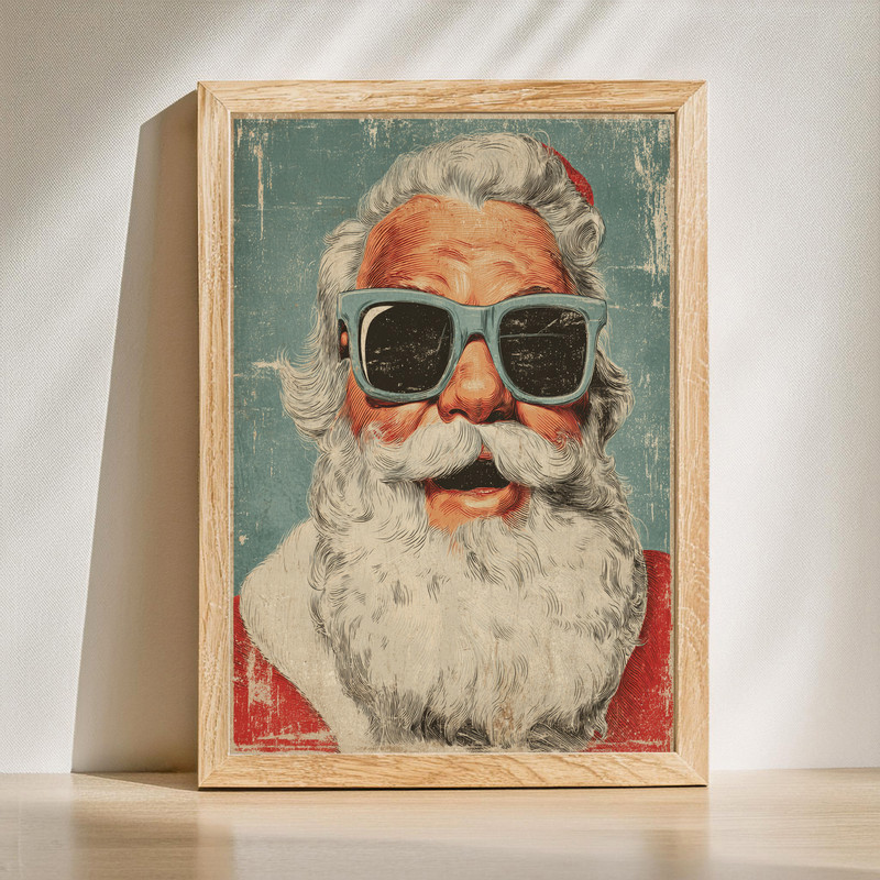 Retro Santa canvas wall art in vintage red and cream, gallery-wrapped, festive dorm room decor to brighten holiday season.