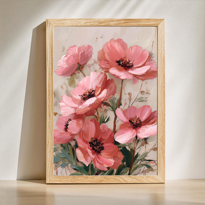 Dusty pink anemone study canvas wall art with soft botanical bloom on neutral backdrop, gallery-wrapped vertical print | Family Wall Decor