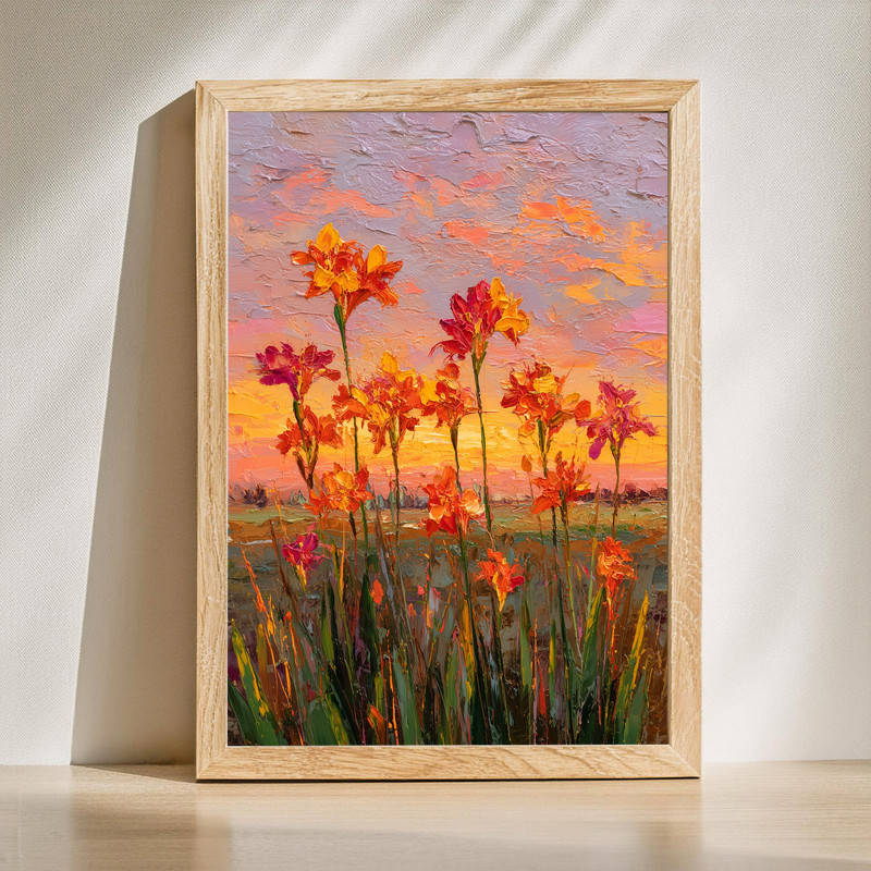 Sunset glow amaryllis watercolor canvas wall art, portrait with coral and blush petals over a warm, softly washed background Sunset glow amaryllis watercolor canvas wall art, portrait with coral and blush petals over a warm, softly washed background