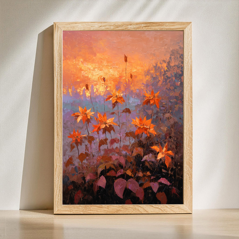Sunset glow poinsettias canvas wall art, soft watercolor florals on warm ivory, gallery-wrapped horizontal botanicals | Family Wall Decor