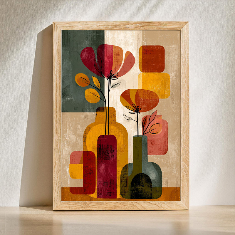 Thanksgiving flower vase canvas wall art, abstract fall bouquet in terracotta and gold for dorm room decor, portrait orientation | Family Wall Decor