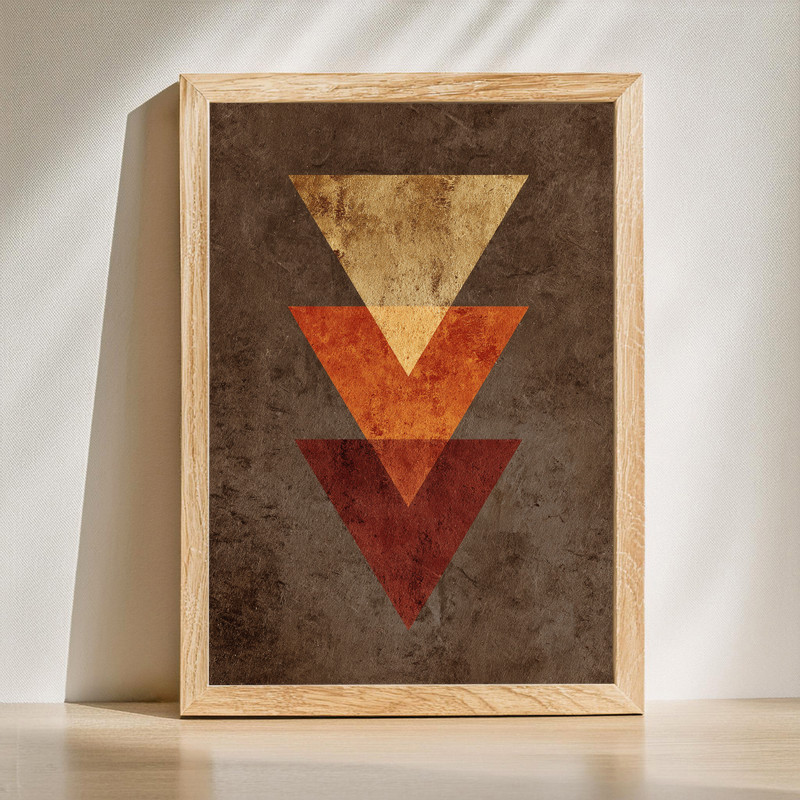 Thanksgiving geometric canvas wall art in warm autumn tones, abstract pumpkins and maple leaves, portrait for dorm decor