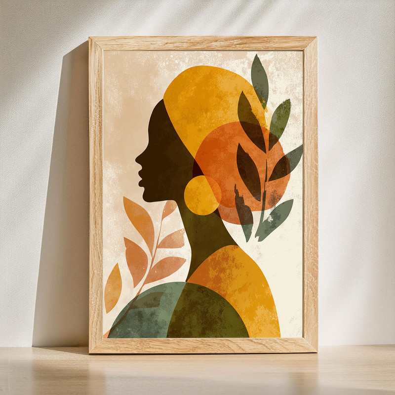 Thanksgiving inspired minimalist woman canvas wall art in warm earth tones, line art silhouette for chic dorm room decor