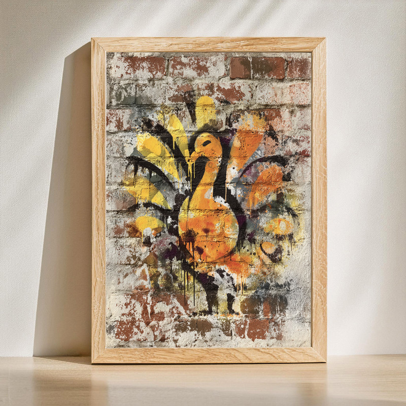 Thanksgiving turkey graffiti canvas wall art with bold spray-paint drips and neon accents for vibrant dorm room decor | Family Wall Decor