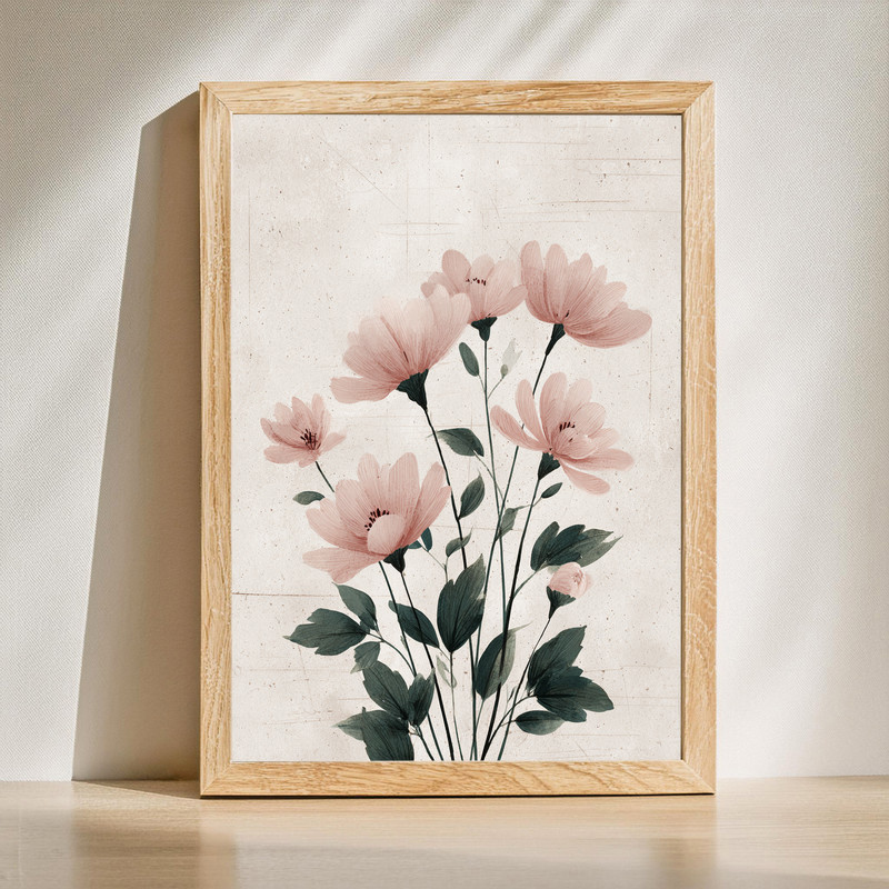 Anemone botanical canvas wall art with elegant blooms in a minimalist style, vertical orientation for living room decor Anemone botanical canvas wall art with elegant blooms in a minimalist style, vertical orientation for living room decor