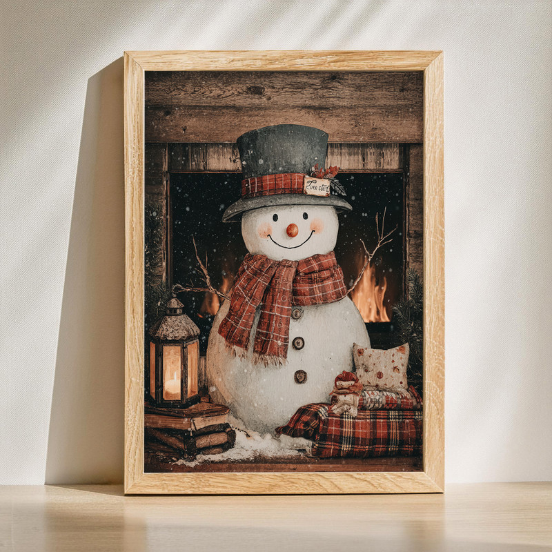 Snowman meme Christmas canvas wall art for dorm decor, glowing 'Too Lit' text, snowman wrapped in lights on navy background
