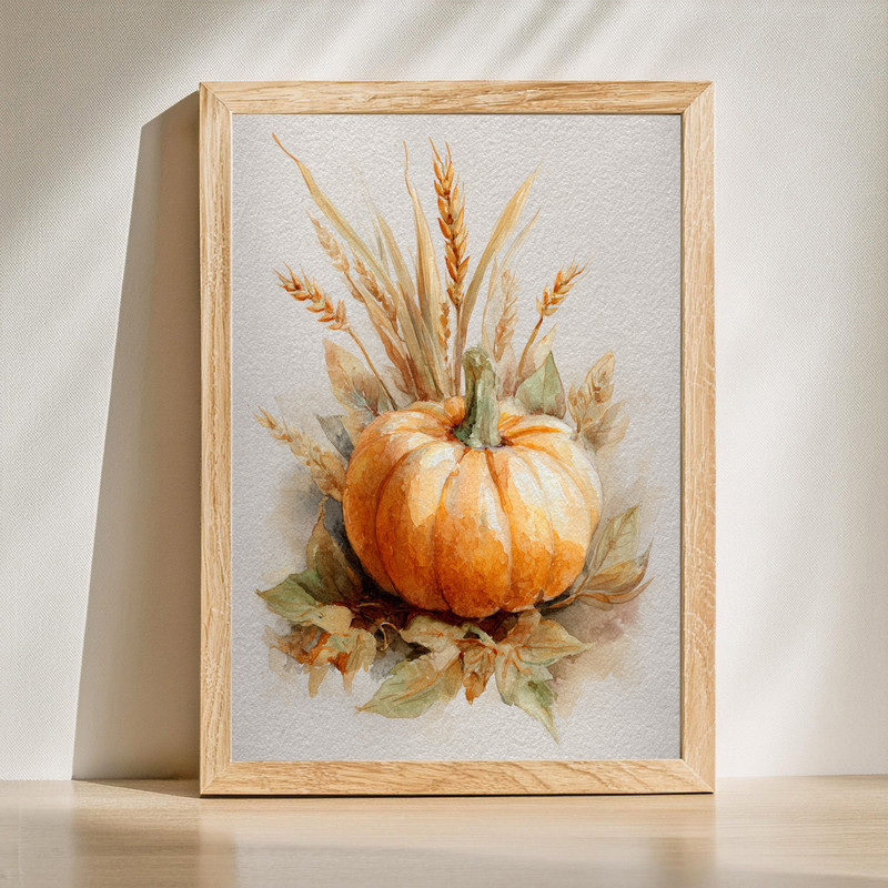 Watercolor harvest pumpkin canvas wall art with soft autumn tones, perfect for cozy living room decor seasonal wall styling | Familywalldecor