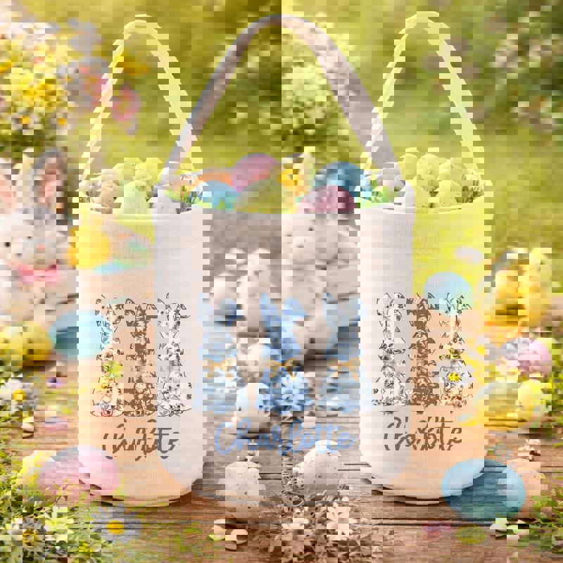 Timeless Elegance Blue Toile De Jouy Bunny Kids Fabric Basket - Thegiftio