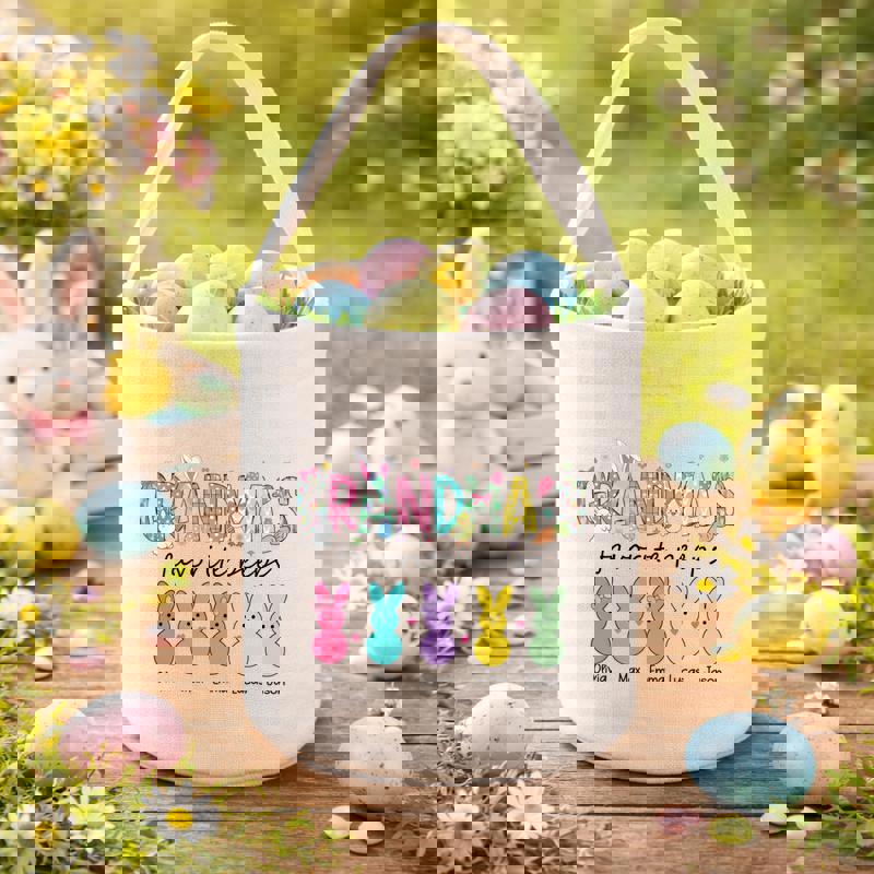 Grandma Joy Fabric Basket Personalized with Grandkids - Thegiftio