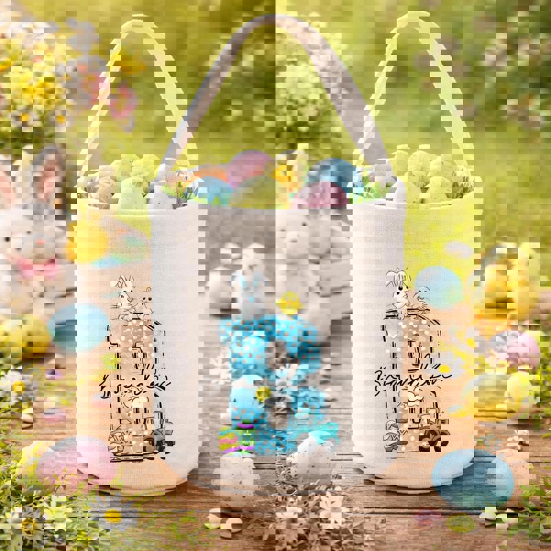 Personalized Name Bunny Easter Fabric Basket for Kids - Thegiftio