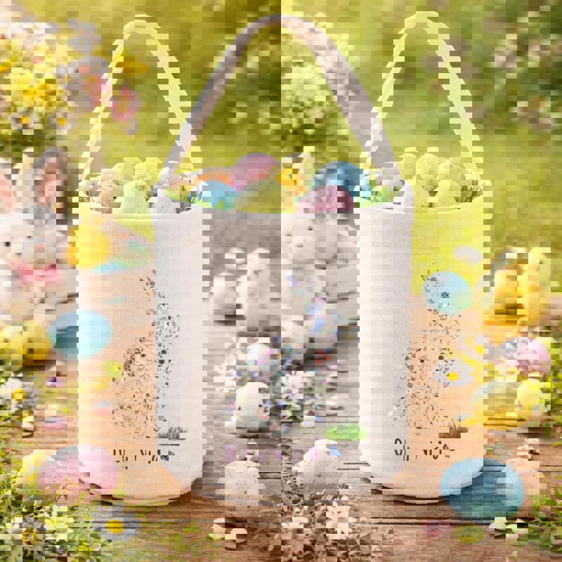 Springtime Floral Bunny Custom Name Fabric Basket - Thegiftio