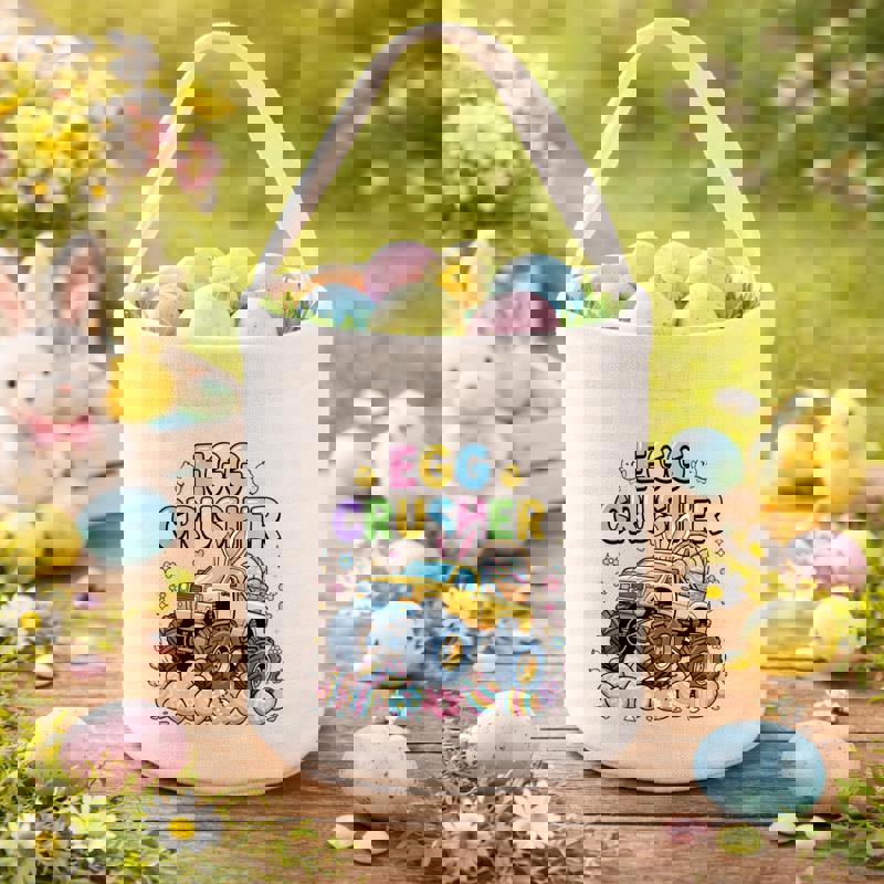 Harvest Easter Eggs with Bunny Tractor Fabric Basket - Thegiftio