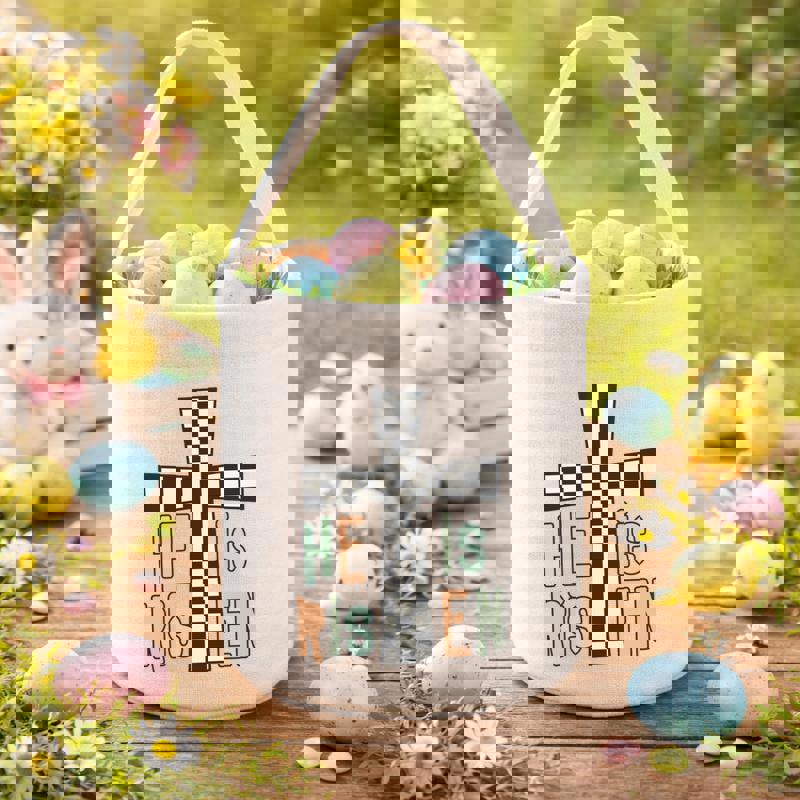 Inspiring He Is Risen Christian Fabric Basket for Easter Joy - Thegiftio