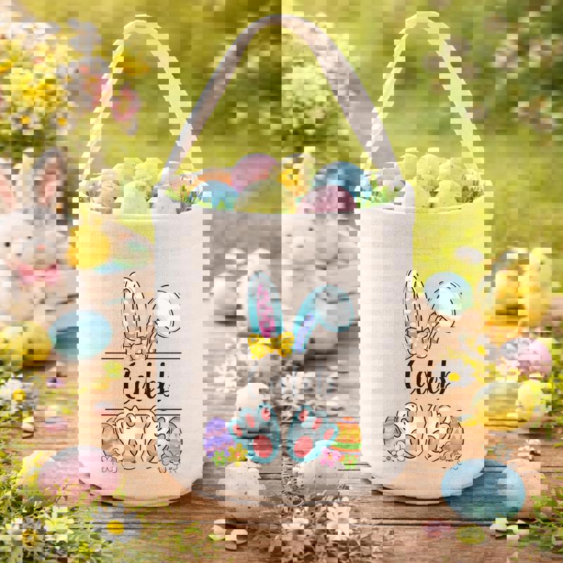 Make It Theirs Bunny Ears Custom Name Fabric Basket - Thegiftio