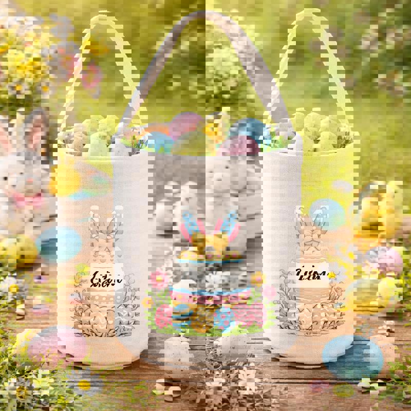 Springtime Keepsake Personalized Bunny Egg Fabric Basket - Thegiftio