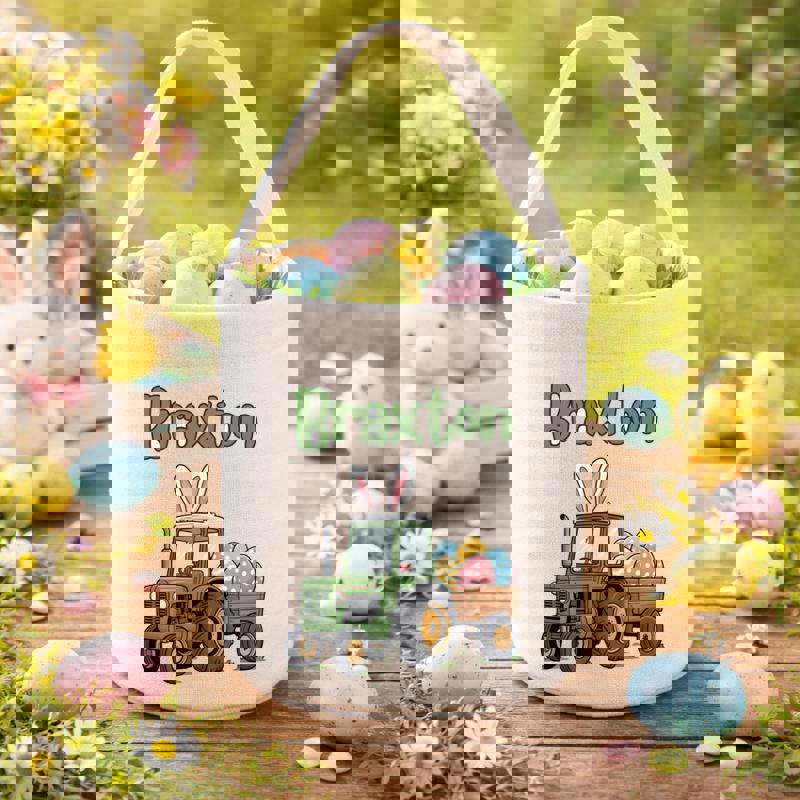 Cute Little Driver Custom Tractor Fabric Basket for Kids - Thegiftio