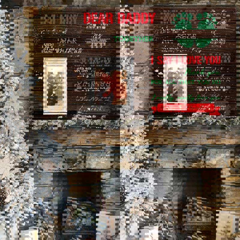 Happy First Christmas canvas for Dad, rustic wall art from baby, custom name and date, personalized gift for Christmas