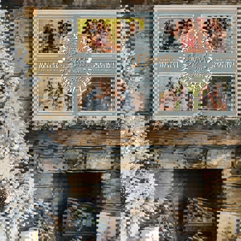 Best friends photo collage canvas print, personalized with custom names and dates, neutral tones for gallery wall display